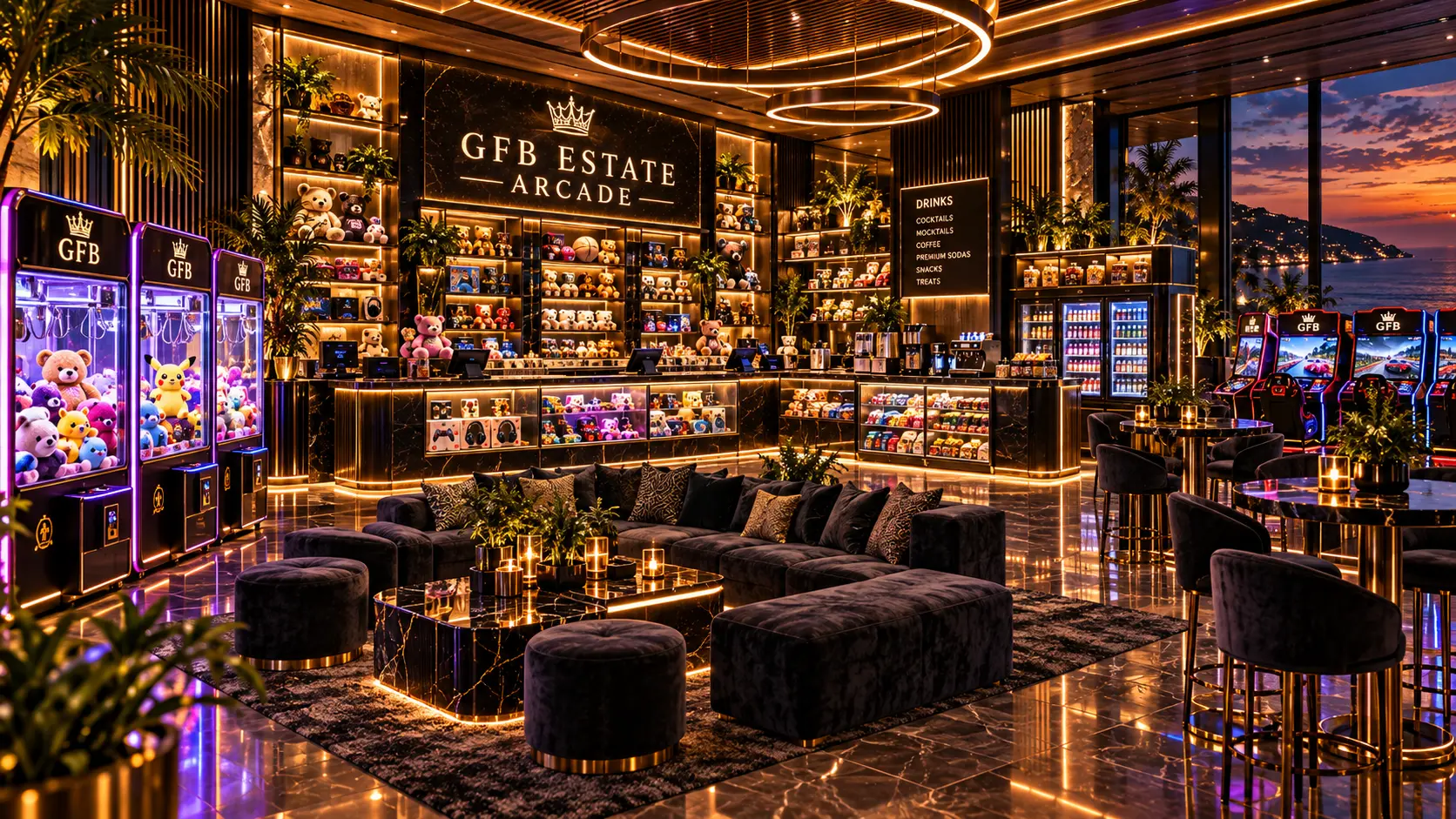 Prize counter, drinks and lounge