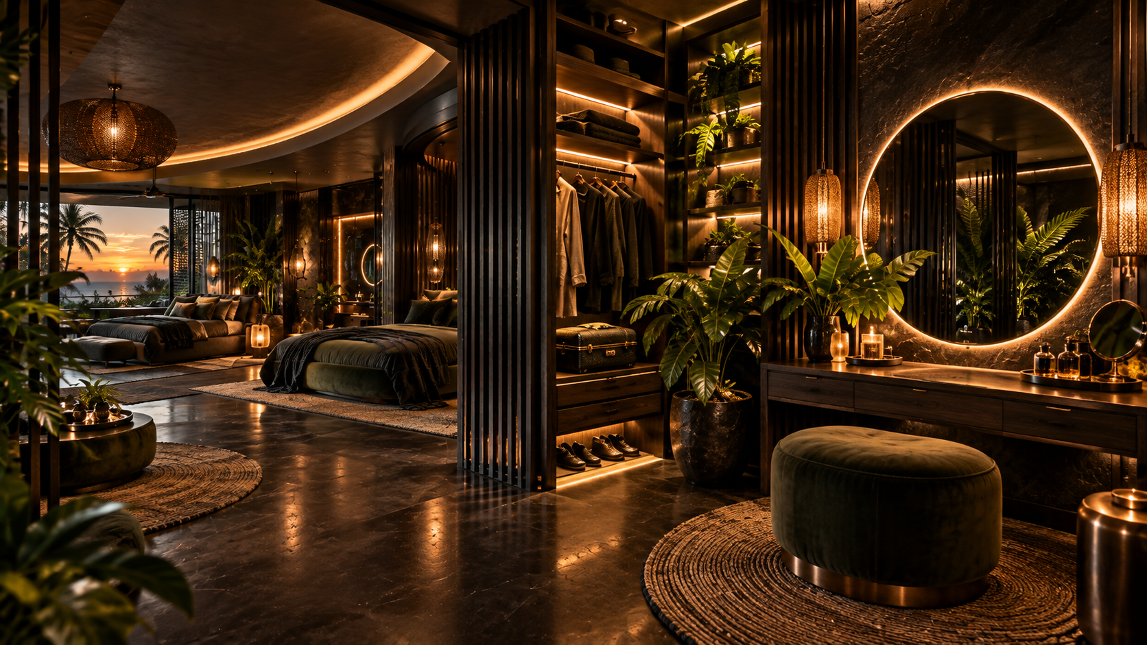 The Tropical Noir Room — Walk-in closet & vanity