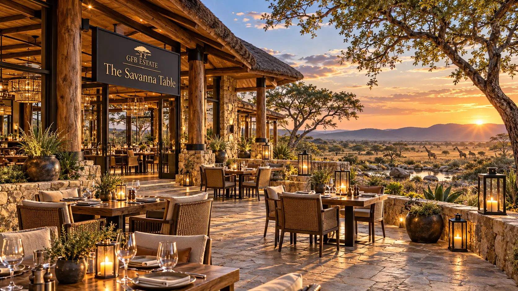The Savanna Table — Sunset Terrace Overlooking the Savanna