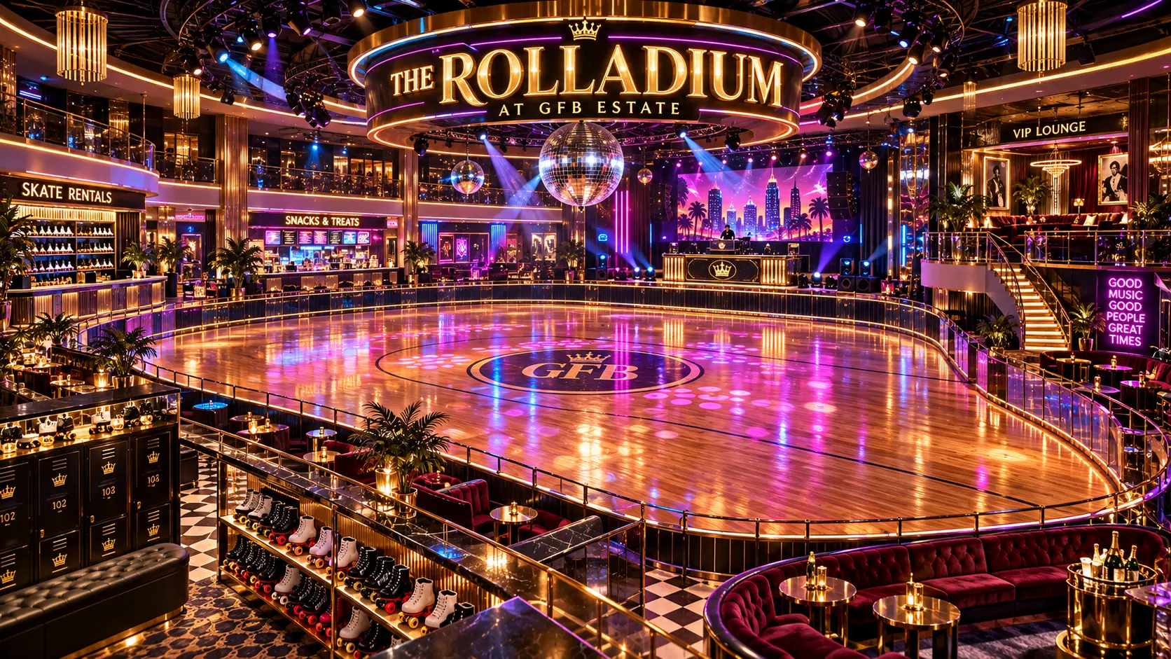 The Rolladium — rink, DJ booth & VIP balconies