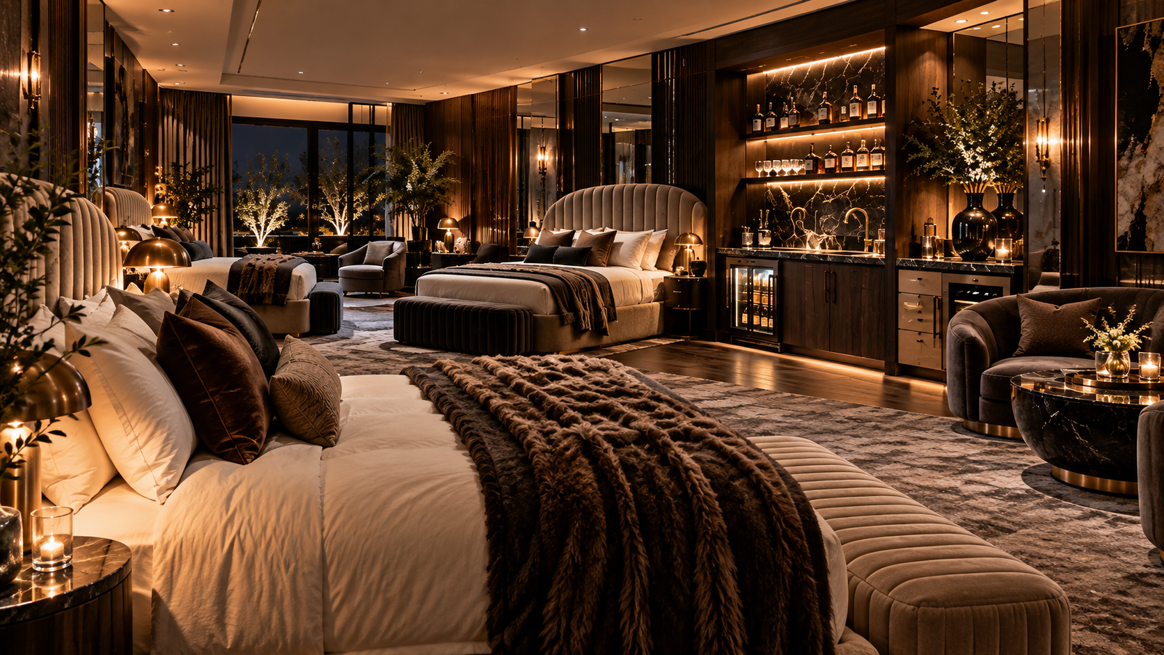 The Wet Bar Chic Room — Wide bedroom view
