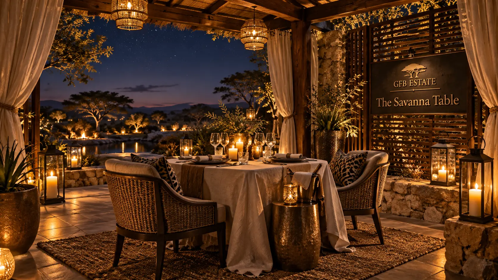The Savanna Table — Candlelit Private Dining Pavilion