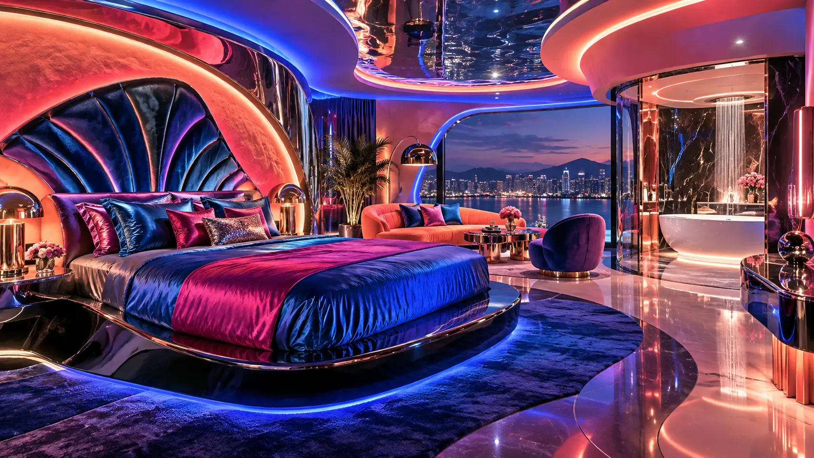 Bed and glass bath