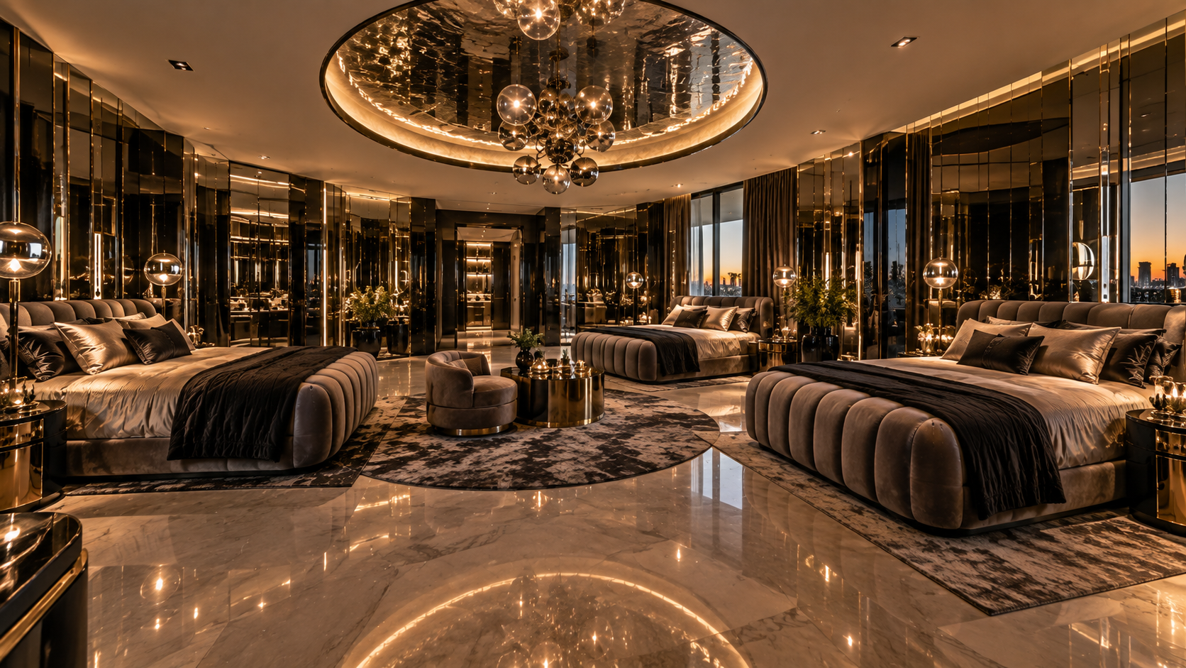 The House of Mirrors Room — Wide view at sunset