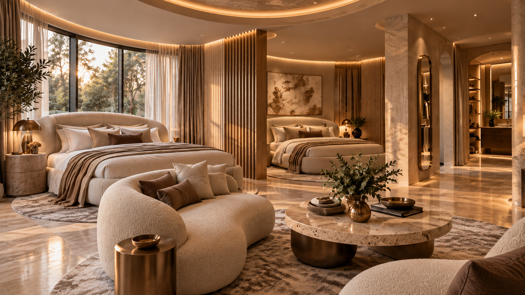 Opulent Neutral — Lounge & bedroom view