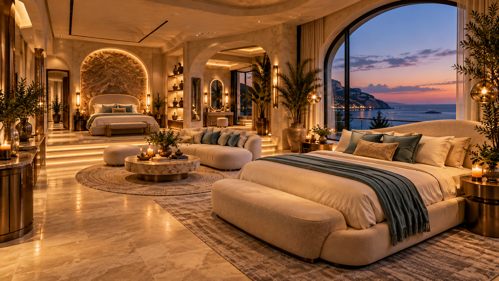 Riviera After Hours — Coastal view & bed