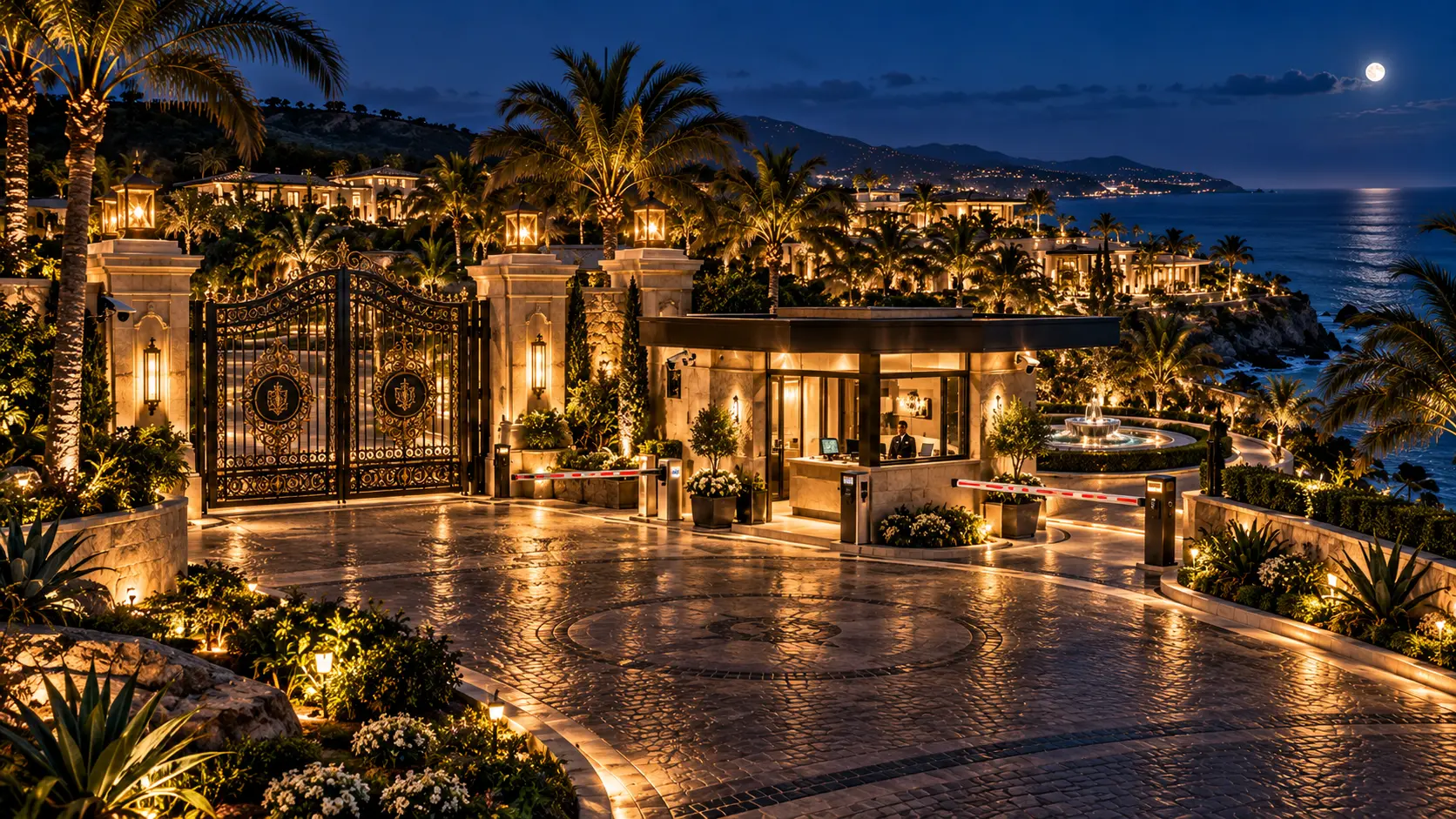 Main gate and security at night