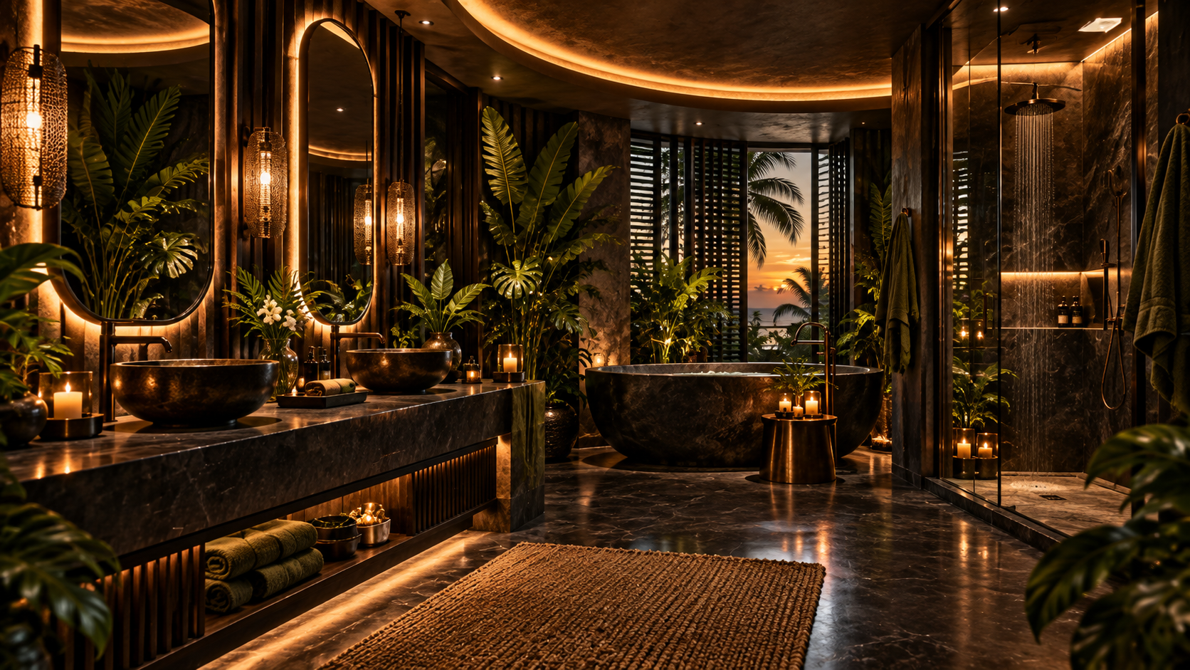 The Tropical Noir Room — Bathroom & soaking tub