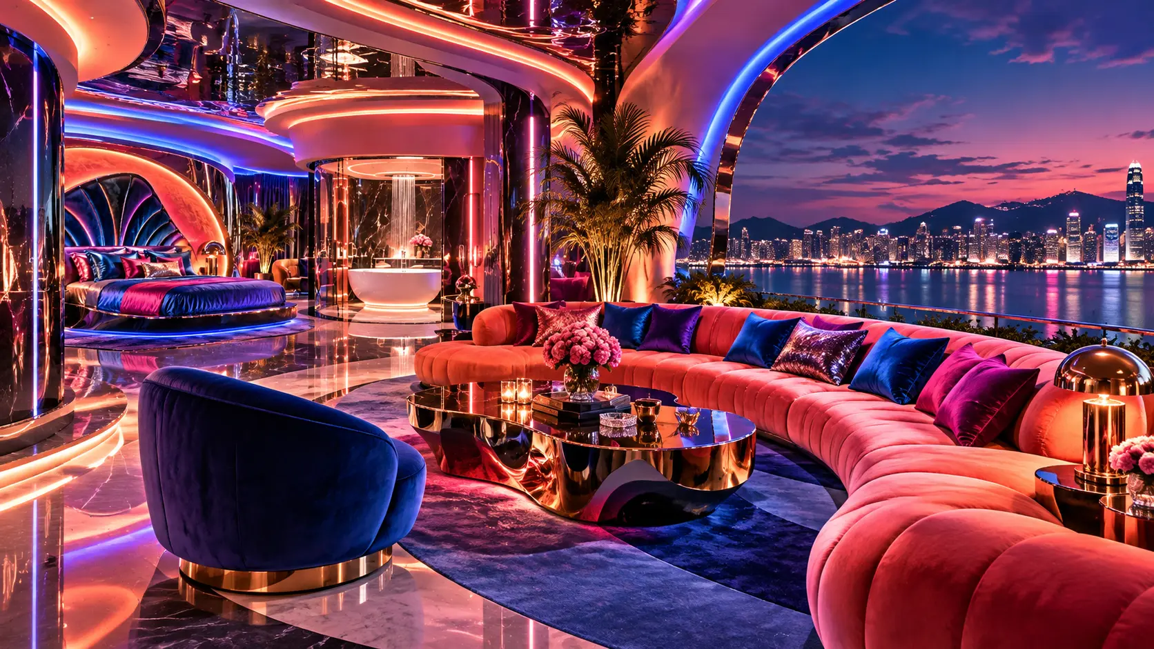 Lounge and city view