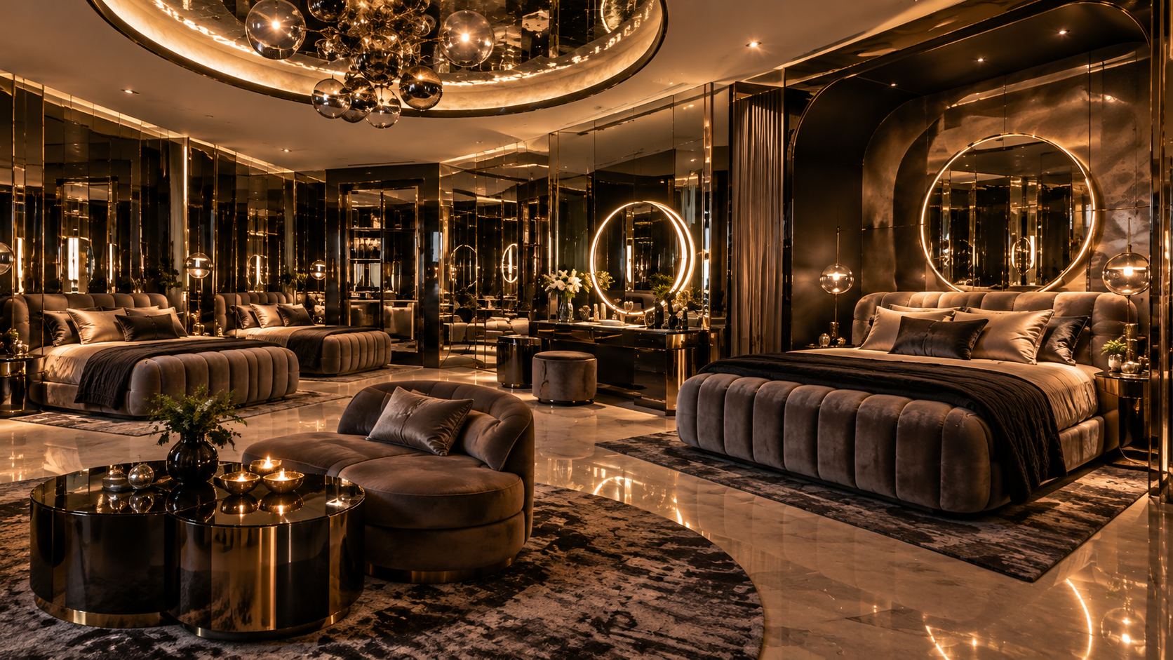 The House of Mirrors Room — Lounge & bedside detail