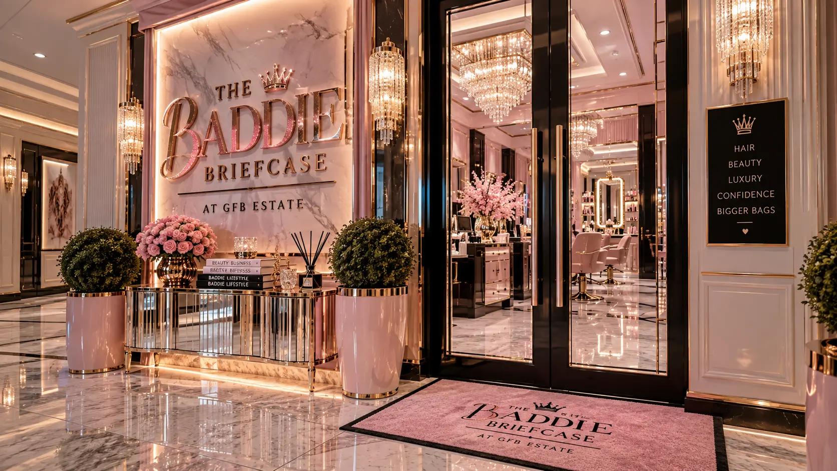 The grand glass entrance