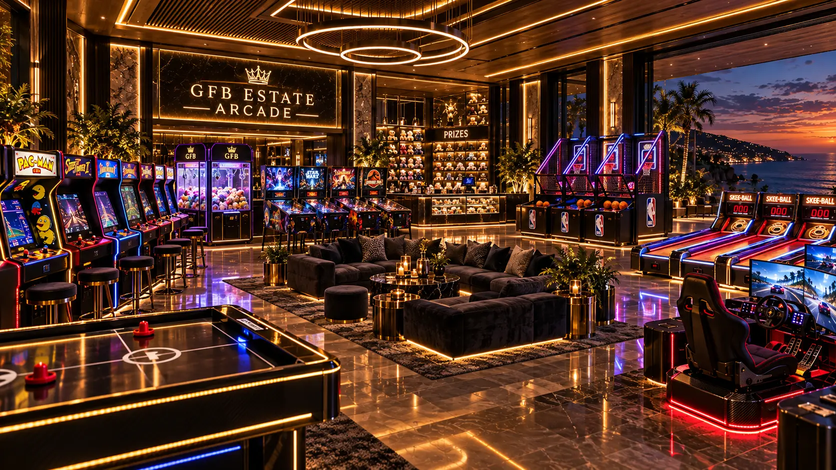 The GFB Estate Arcade at sunset
